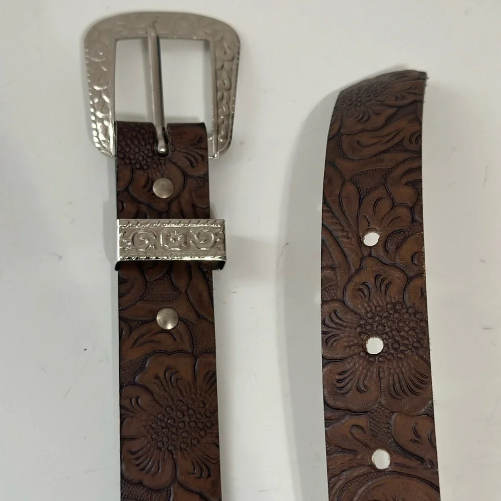 Brownie Girl Scout uniform Brown Bonded Leather Belt with Silver Buckle Small